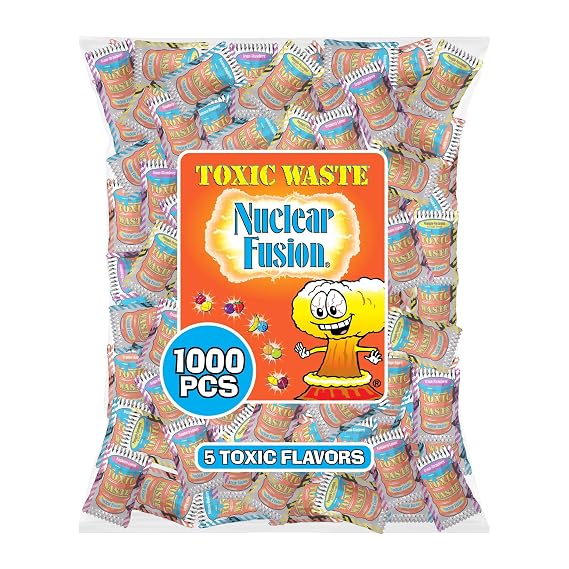 TOXIC WASTE - Nuclear Fusion Hazardously Sour Candy - Raspberry-Lemon, Pineapple-Passionfruit, Grape-Strawberry, Banana-Blueberry, Orange-Apple Flavors - 1000 Piece Bulk Bag | 5 combined-taste combos, great for offices, classrooms, events, party favors, and wholesale buyers