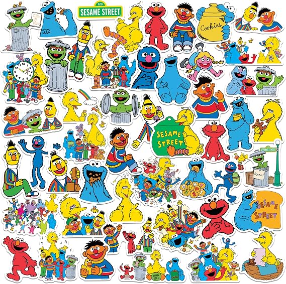 Sesame Street Vintage 1969 50ct Vinyl Sticker Pack, Scrapbooking, Tablet