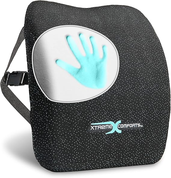 Xtreme Comforts Lumbar Back Support Pillow for Office Chair Cushion, House Chair Cushions, Car Truck Seat - Memory Foam Office Chair Back Support wAdjustable Strap - Help Improve Sitting Posture