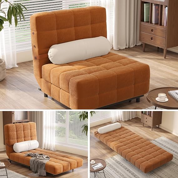 JASIWAY 3-in-1 Convertible Sleeper Chair Bed, Corduroy Green, 31.5"