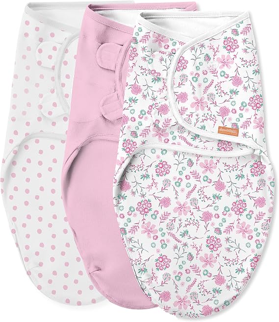 SwaddleMe Original Swaddle - Size Small/Medium, 0-3 Months, 3-Pack (Wild Flowers) Easy to Use Newborn Swaddle Wrap Keeps Baby Cozy and Secure and Helps Prevent Startle Reflex, 3 Count (Pack of 1)