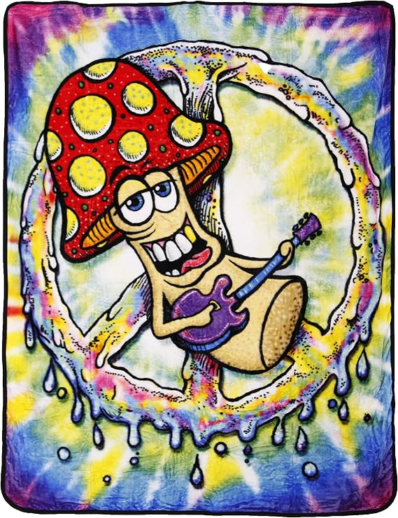 Earth Ragz Fun Gus Shroom Peace Fleece Throw Blanket 50x60 Inches