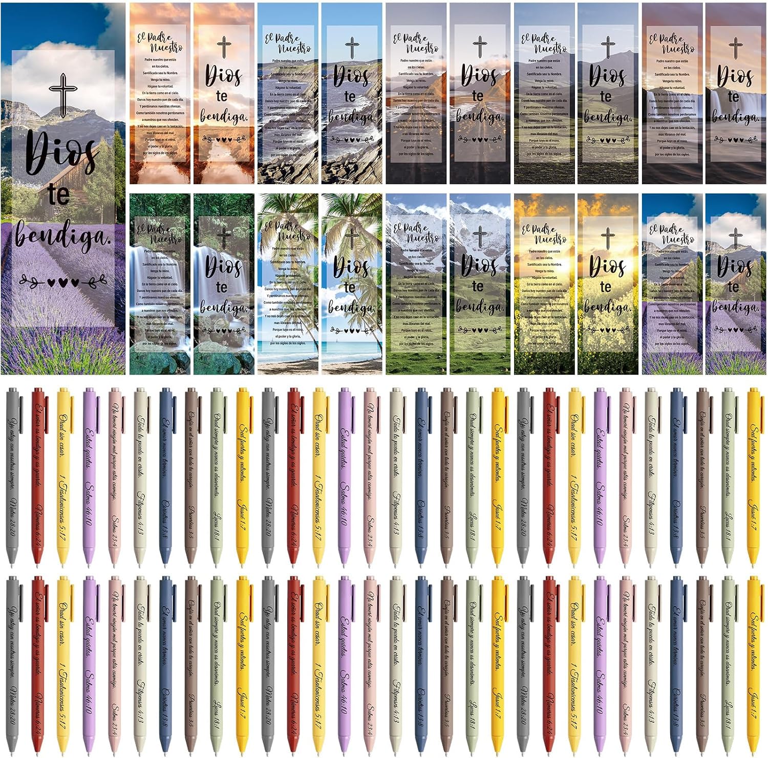 50 Set Spanish Christian Gifts Bulk for Women Bible Verse Ballpoint Pens Religious Bookmark God Bless You Regalos Cristianos Para Mujer En Español for Church Back to School Supplies Book Lover