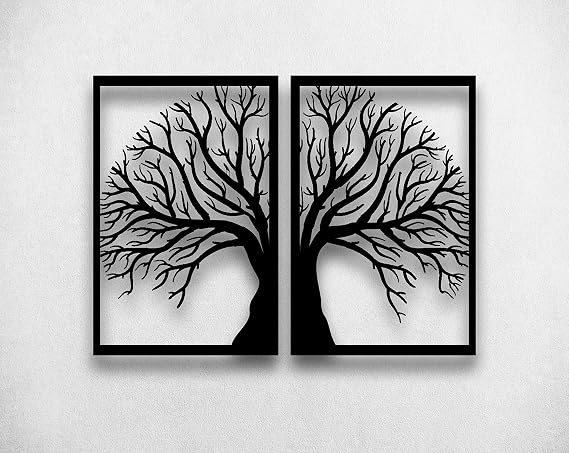 DEKADRON Metal Wall Decor, Tree 2 Panels, Home Living Room Decor, Metal Wall Art, Indoor Outdoor Hangings