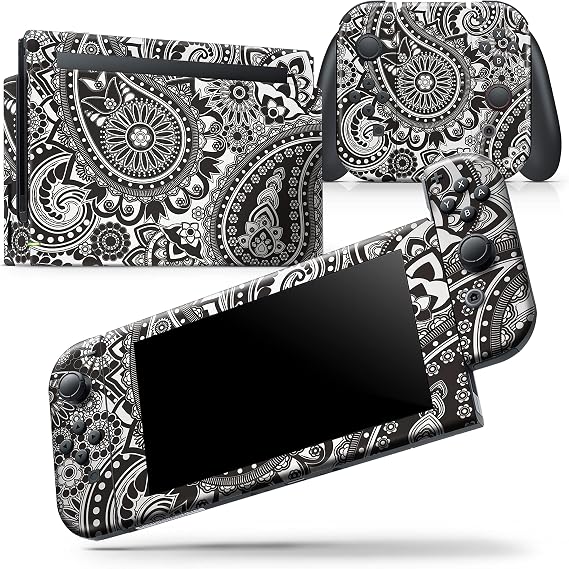 Design Skinz - Compatible with Nintendo Switch OLED Console + Joy-Con - Skin Decal Protective Scratch-Resistant Removable Vinyl Wrap Cover - Black & White Pasiley Pattern
