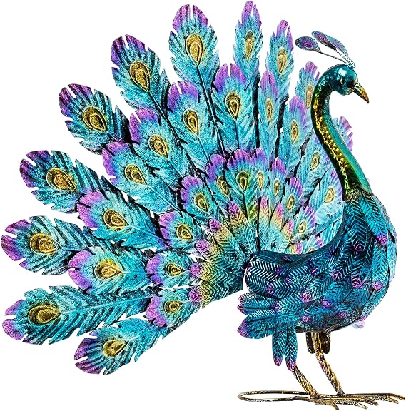 Alpine Corporation JUM232 Metal Peacock Garden Statue, 81x30x58 cm, Multicolor