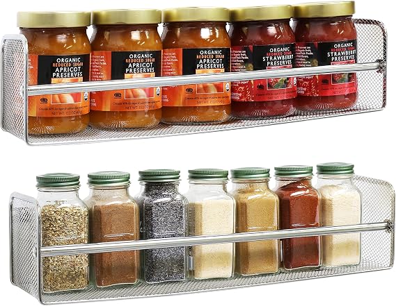 Deco Brothers 2 Pack Wall Mount Single Tier Mesh Spice Rack, Chrome