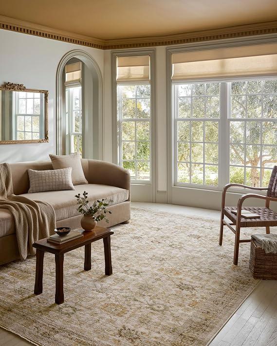 Loloi Magnolia Home Pace Natural/Multi 5'-3" x 7'-6" Area Rug | Magnolia Home by Joanna Gaines PAC-04 Approx. 5x8 Beige Living room Dining room Bedroom, Vintage Inspired, Neutral, Area Rug