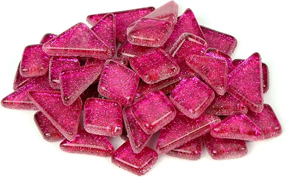 Milltown MerchantsTM Hot Pink Glitter Mosaic Tile Pieces - Bulk Sparkle Mosaic Tiles - 1 Pound (16 oz) Shimmer Tile Assortment for Backsplash, Murals, Stepping Stones, and Mosaics