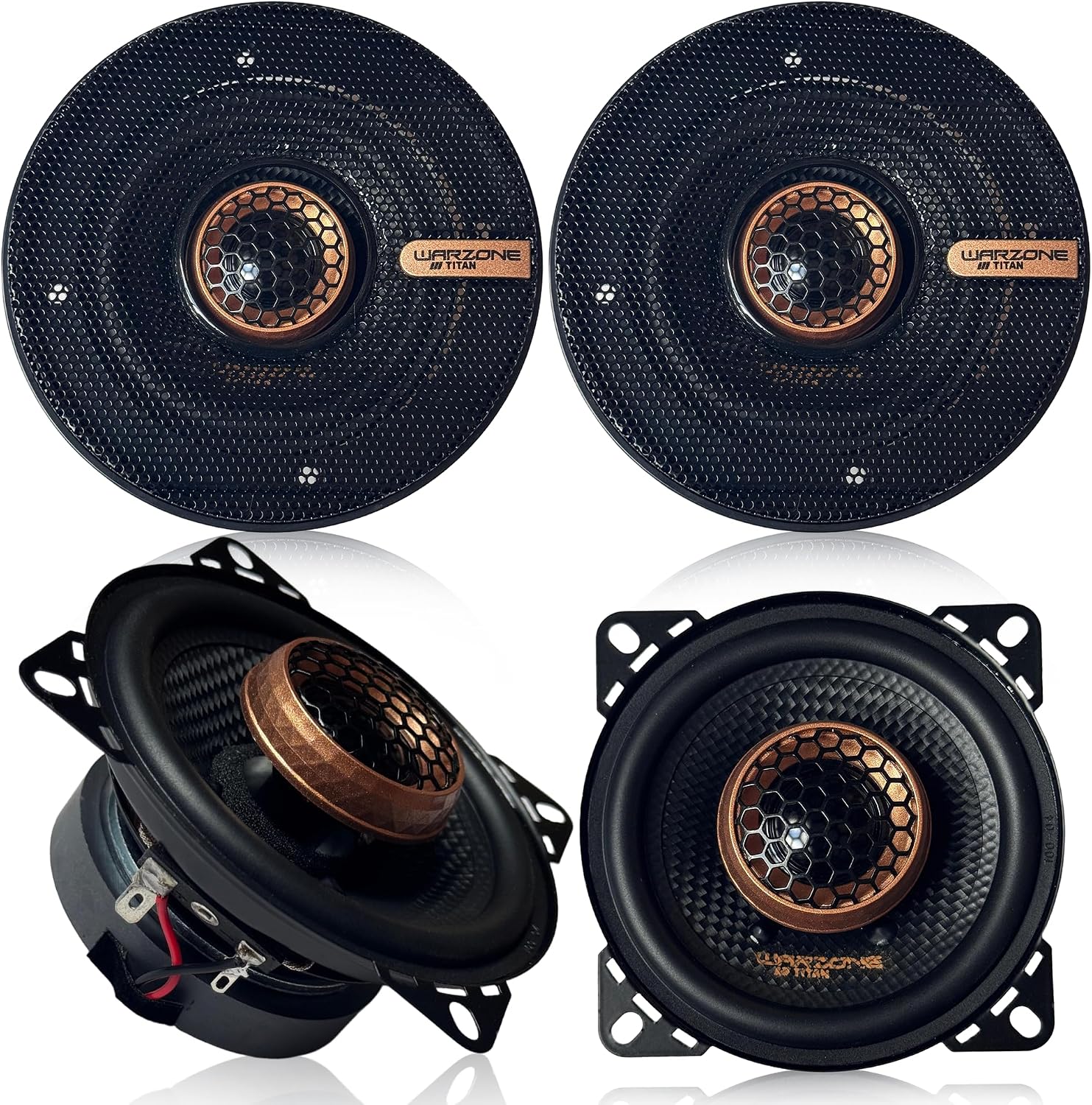 Warzone 4X WZ40PTi 4-Inch Super Coaxial Speaker Pair, 4 Ohm, 700W Max, 160W RMS, 90dB Sensitivity, Ferrite Magnet Woofer & PEI Dome Tweeter for Pro Car Audio