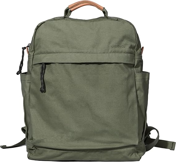 GOOTIUM Canvas Backpack, Vintage Casual Daily Use Daypack, Large Capacity Travel Commute Bag with Side Water Bottle Pocket & Hidden Pocket for Men Women, Olive
