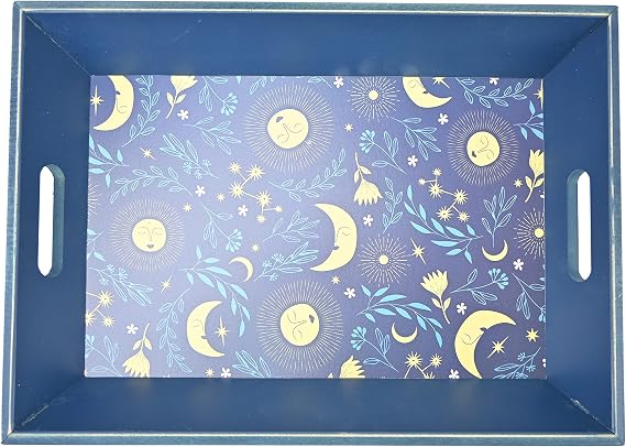 Boston Warehouse Celestial Sun and Moon Serving Tray, 18 Inch, Blue