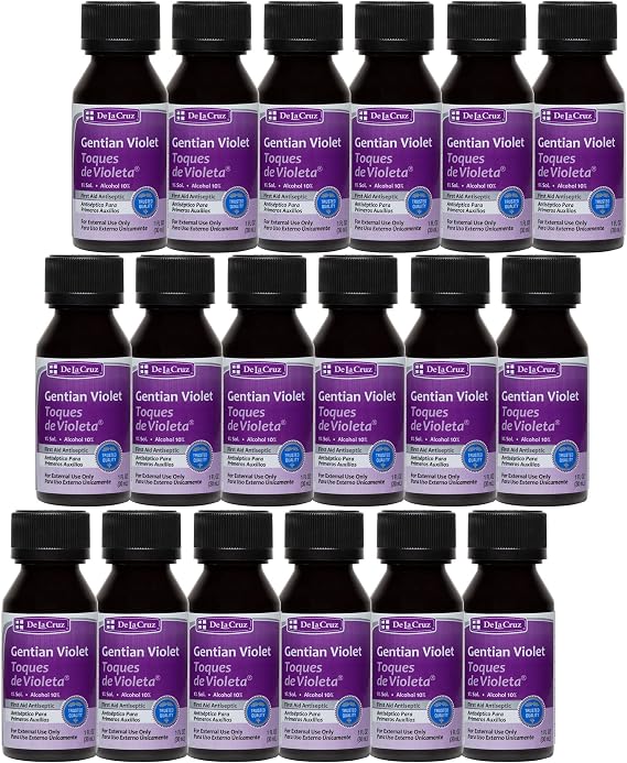 De La Cruz 1% Gentian Violet First Aid Antiseptic Liquid, Made in USA 1 FL. OZ. (18 Bottles)