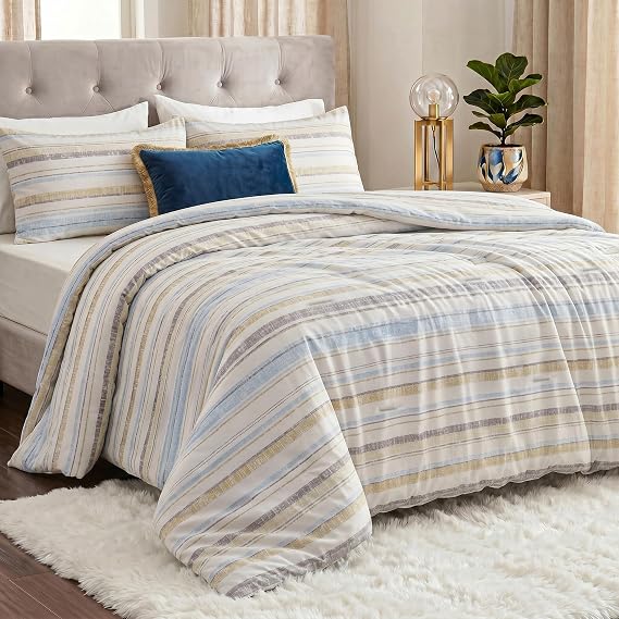 Utopia Bedding 3 Pc King Comforter Set, Printed Comforter, Cottage Stripe