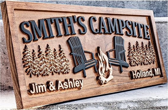 Custom Wood Campfire Family Name Campsite Sign, Fire Pit Cabin Sign