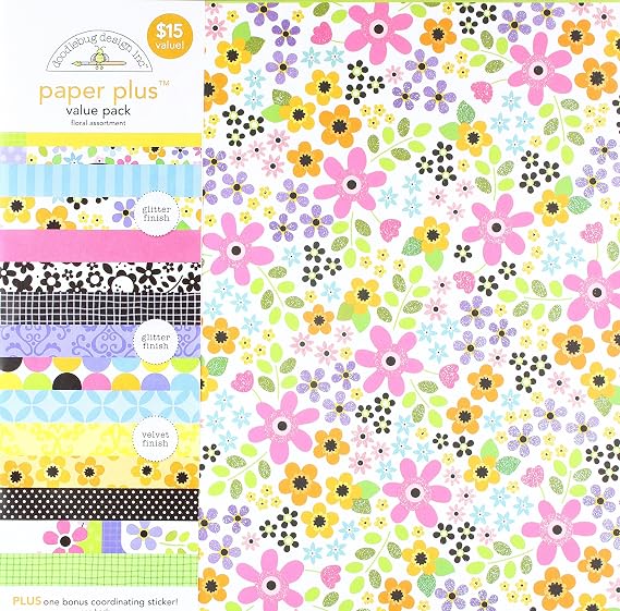 Doodlebug 5189 Paper Plus Value Supplies 12 Pack, 12 x 12, Floral, Multicolor