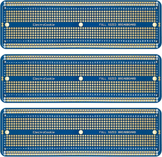 ElectroCookie Solderable Breadboard Large PCB Board for Electronics Projects Compatible for DIY Arduino Soldering Projects, Gold-Plated (3 Pack, Blue)