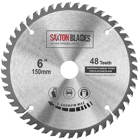 Saxton TCT Circular Saw Blade 150mm x 20mm bore x 48 teeth + 16mm and 10mm Ring Compatible with Ryobi Bosch