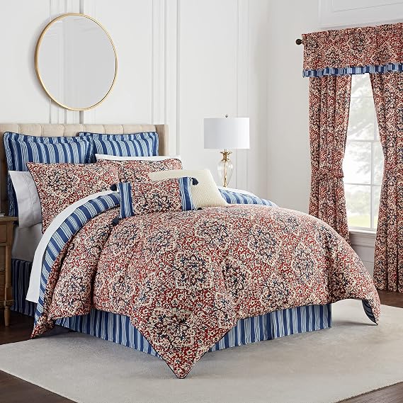 WAVERLY Tabriz Reversible Medallion Bedding Comforter Set, King , Laquer, 4 Piece